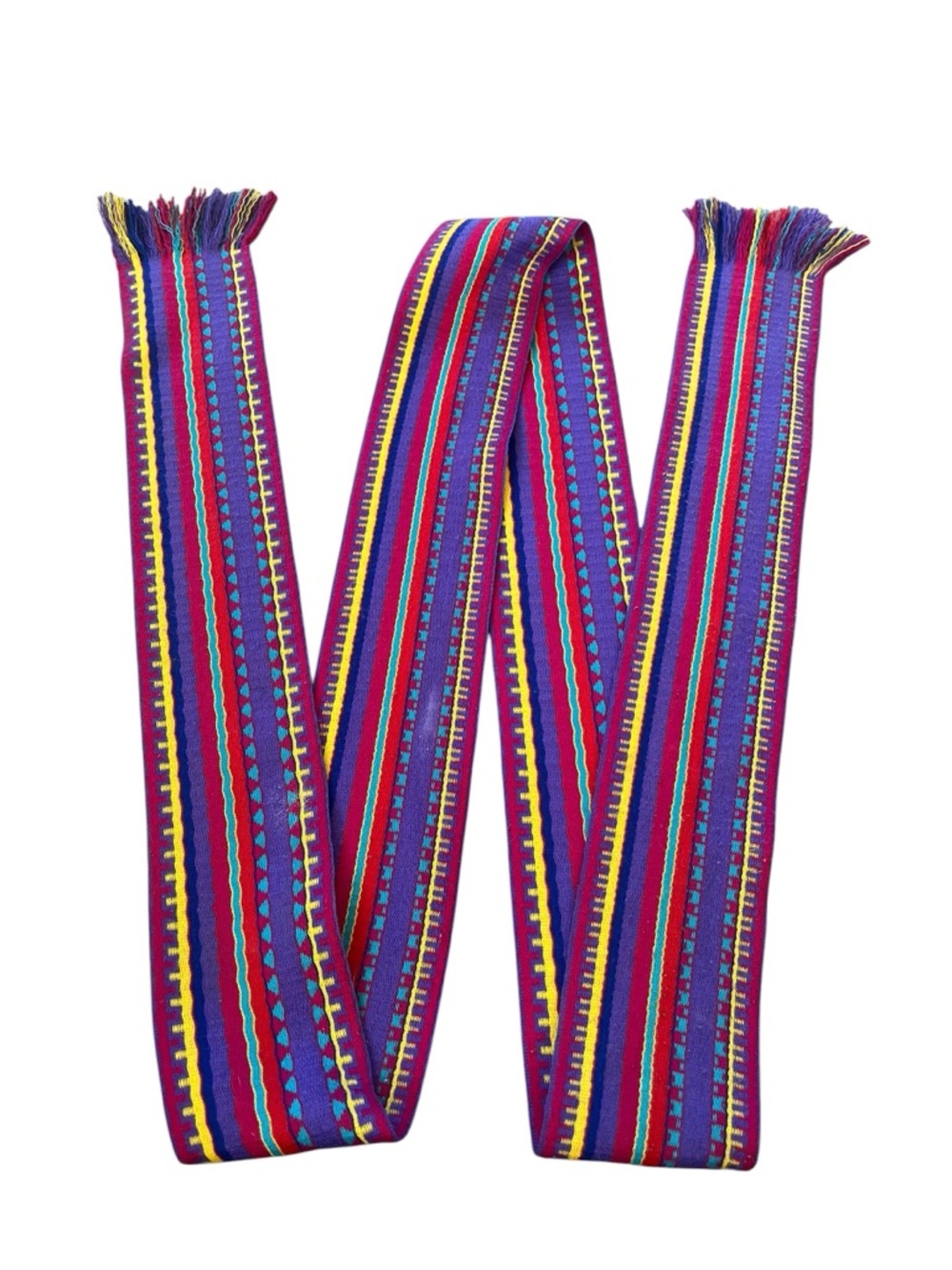 Vintage Woven Multicolor Boho Folk Textile Fringe Wrap Tie Belt OSFM - Picture 2 of 3